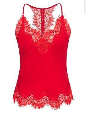 GOLD HAWK BRIGHT RED SILK CAMI TOP *SMALL STAIN*